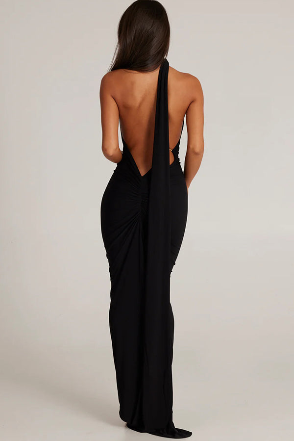 Marjorie | Dames serenity rugloze maxi jurk