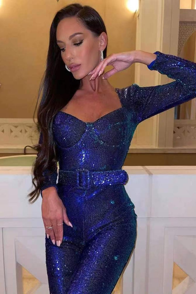 Roos | Aansluitende Pailletten Jumpsuit met een Korset-achtig Topje