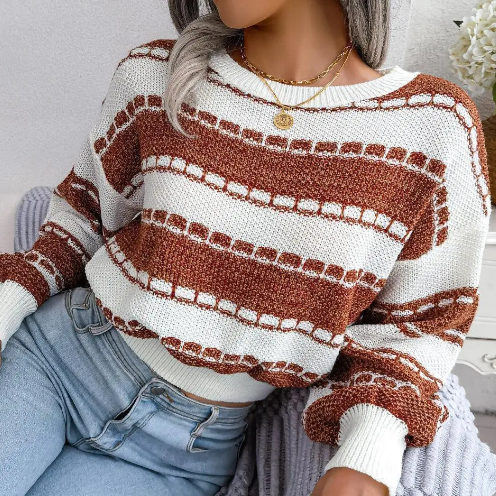 Lisette - Gestreepte gebreide cropped sweater voor dames