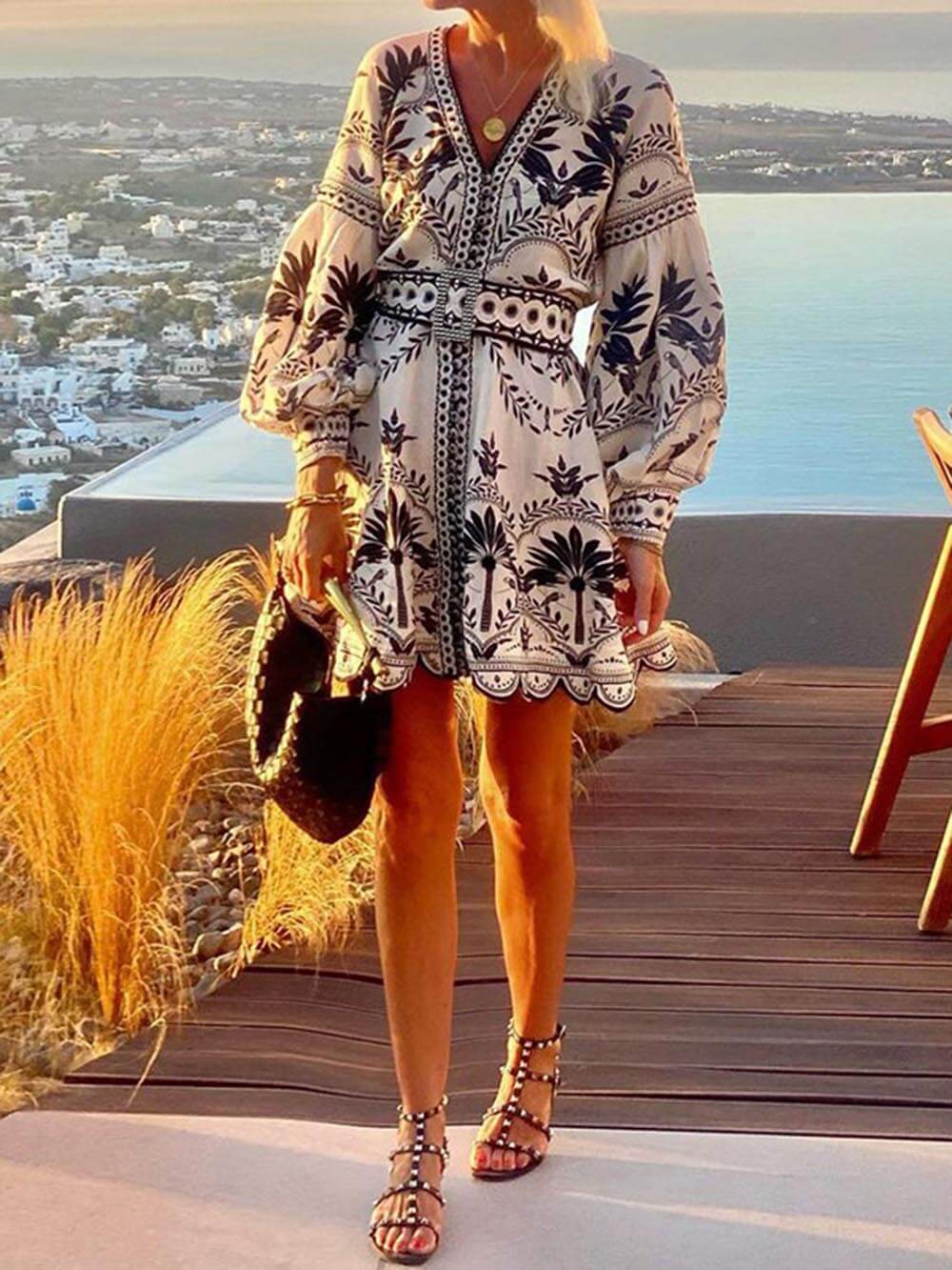 Pauline - Bohemian mini jurk met ballonmouwen en borduurdetails voor dames
