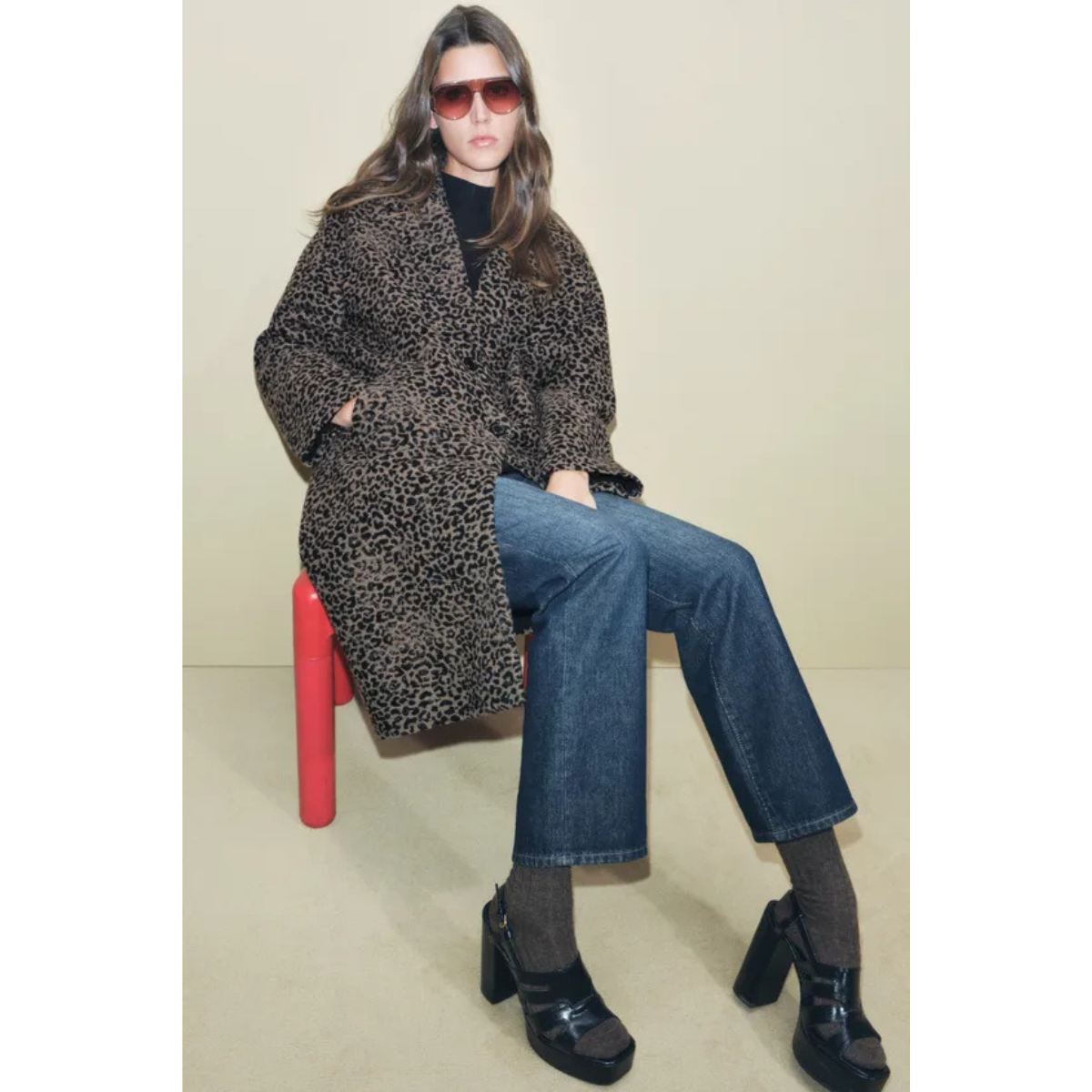 Marga - Luipaard Luxe lange wollen damesjas