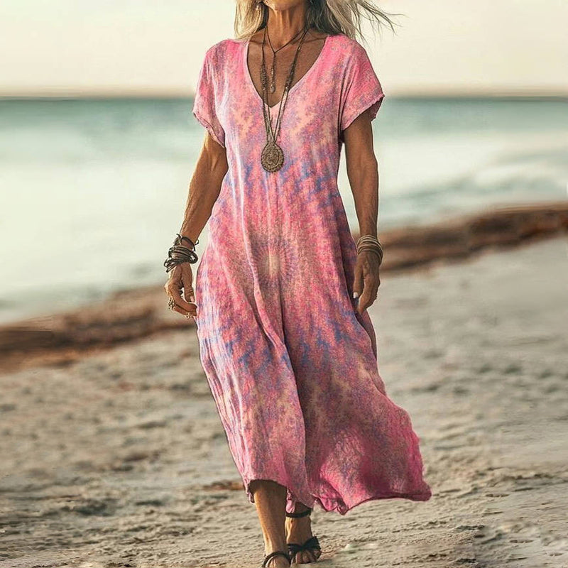 Vionnet - Losvallende dames zomerjurk met v-hals en zachte flow