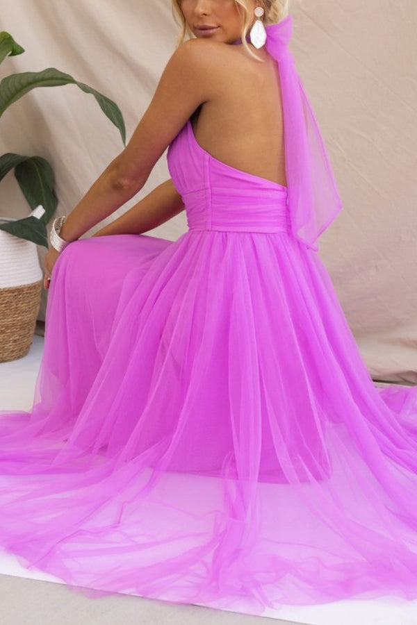 Fidelia - Halter midi jurk met volumineuze rok