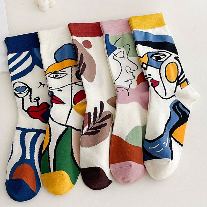 Lillie - Kleurrijke dames sokken met abstract gezichtspatroon