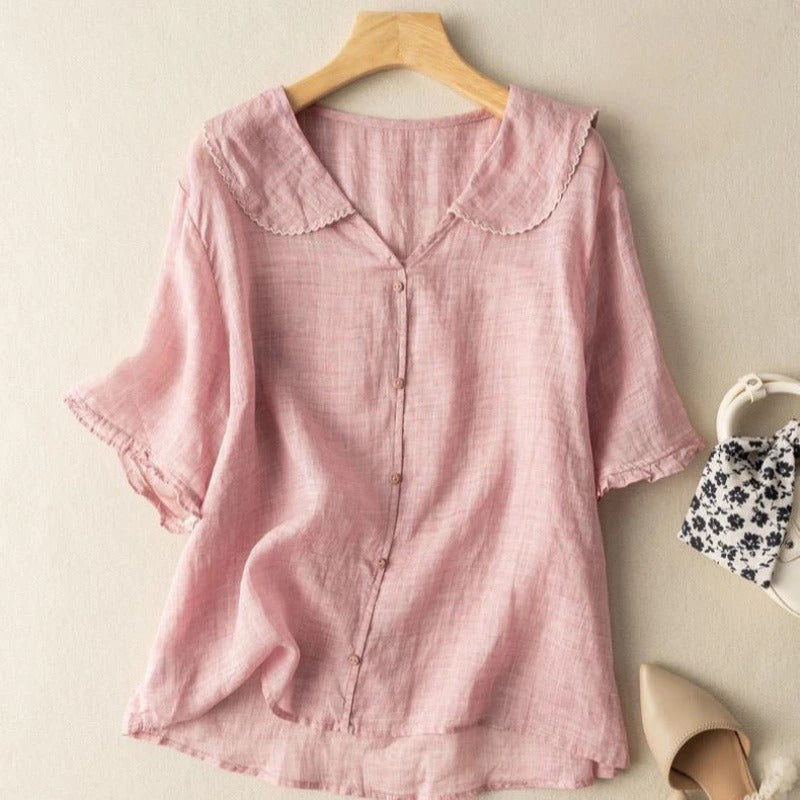 Bodil - Kraagtop met knoopsluiting voor dames