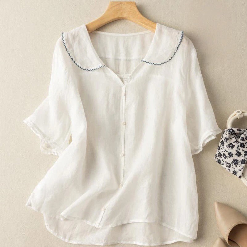 Bodil - Kraagtop met knoopsluiting voor dames