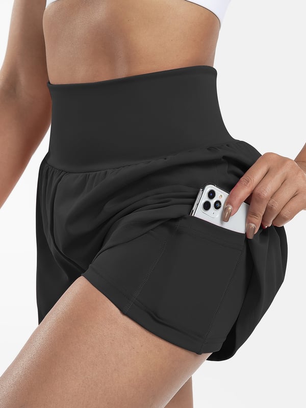 Dora - Dames sportshort met hoge taille en binnenbroek met zak