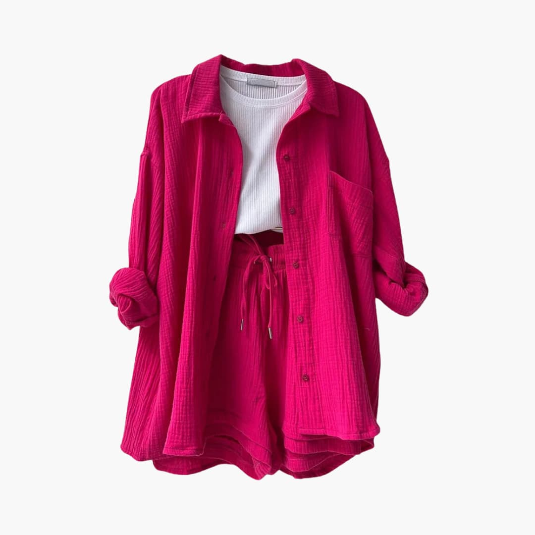 Helga - Dames co-ord set met blouse en short met hoge taille