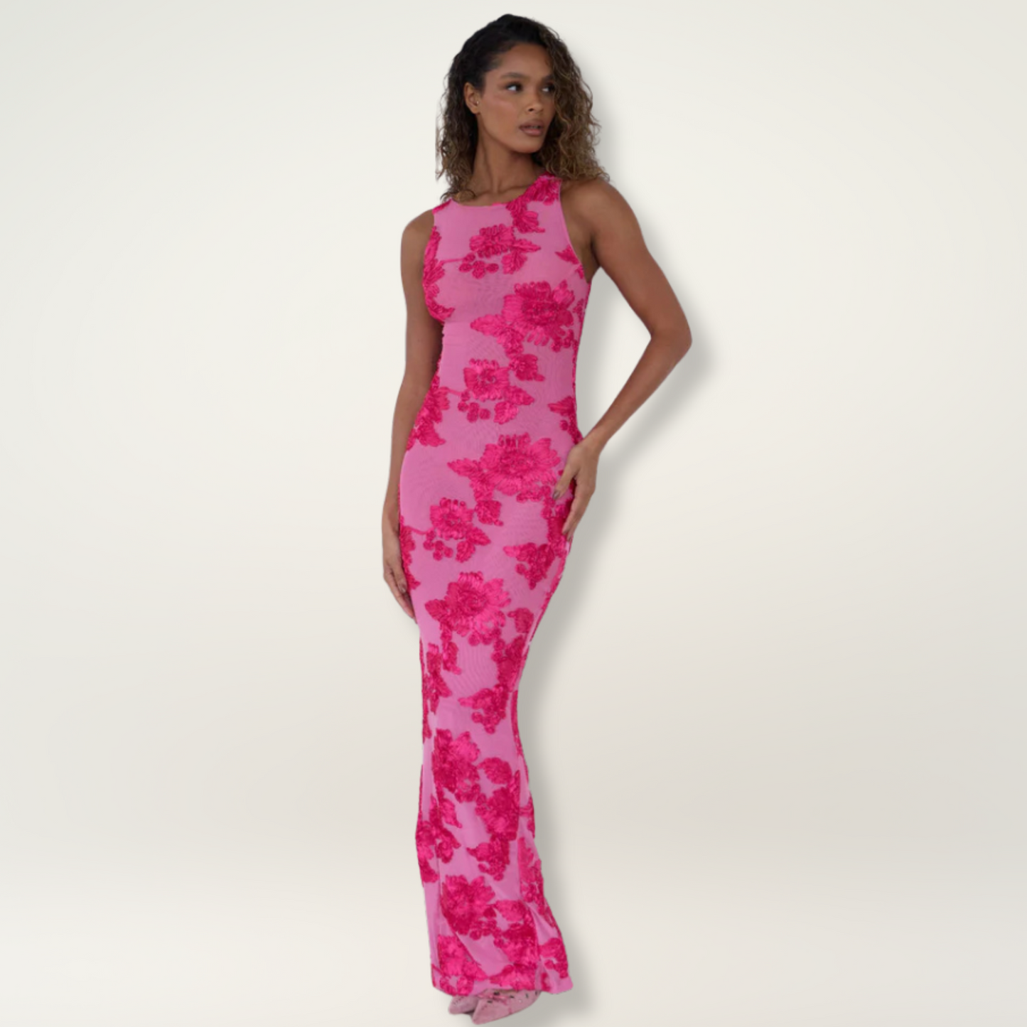 Rubia - Lange bodycon jurk met bloemenmotief voor dames