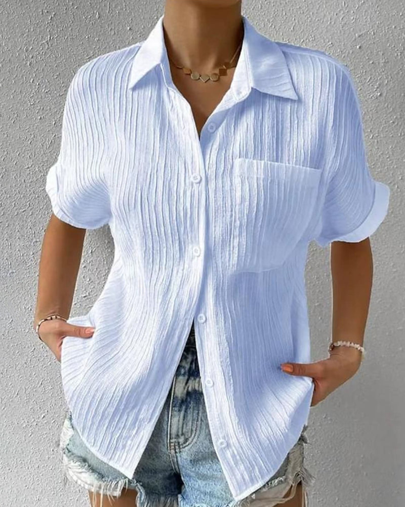 Carmena - Losvallende dames blouse met korte mouwen en knoopsluiting