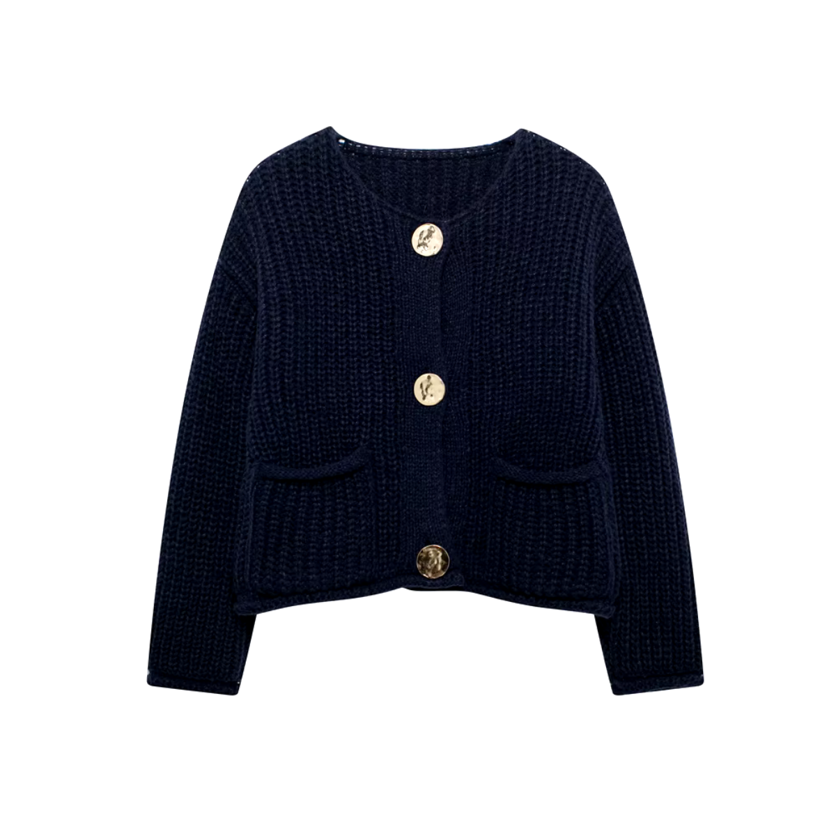 Varmi - Navy gebreid en geknoopt vest met charme
