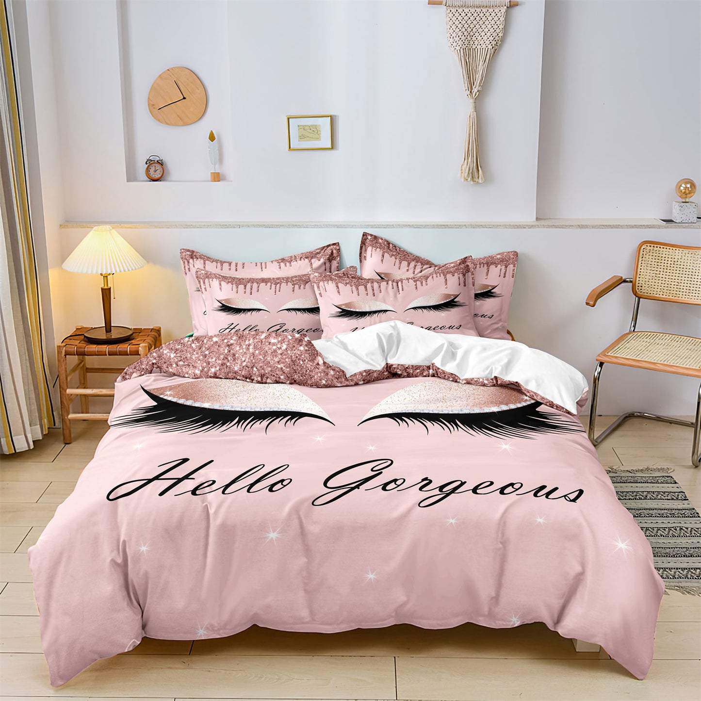 Luxe Layers - Hello Gorgeous Oog Wimper Gedrukte Dekbedovertrek Beddengoed Set