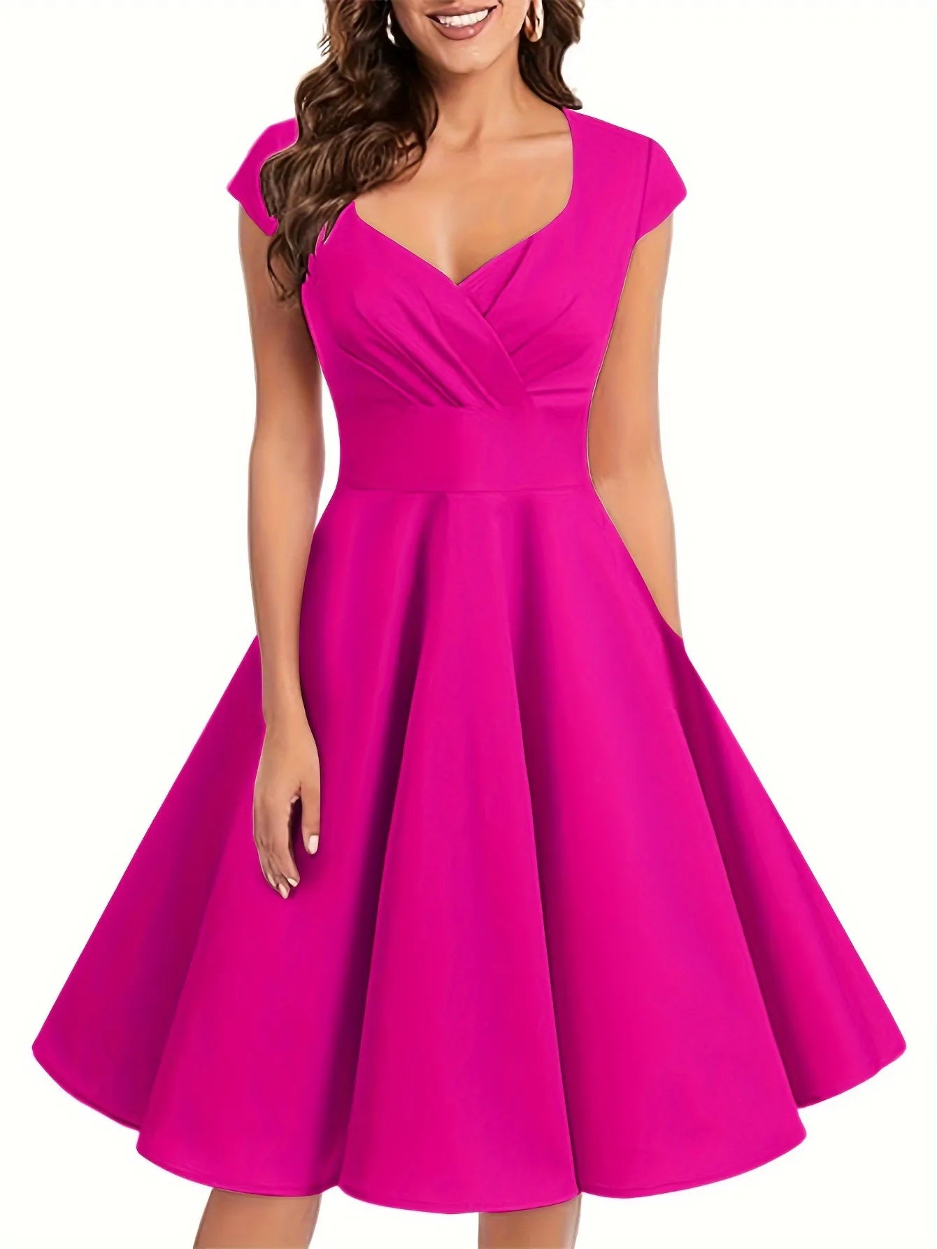 Lenny - Dames fit & flare jurk met kapmouwtjes en hartvormige halslijn
