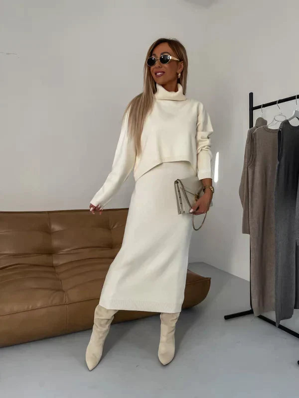 Jimena - Dames set met mouwloze midi jurk en coltrui trui