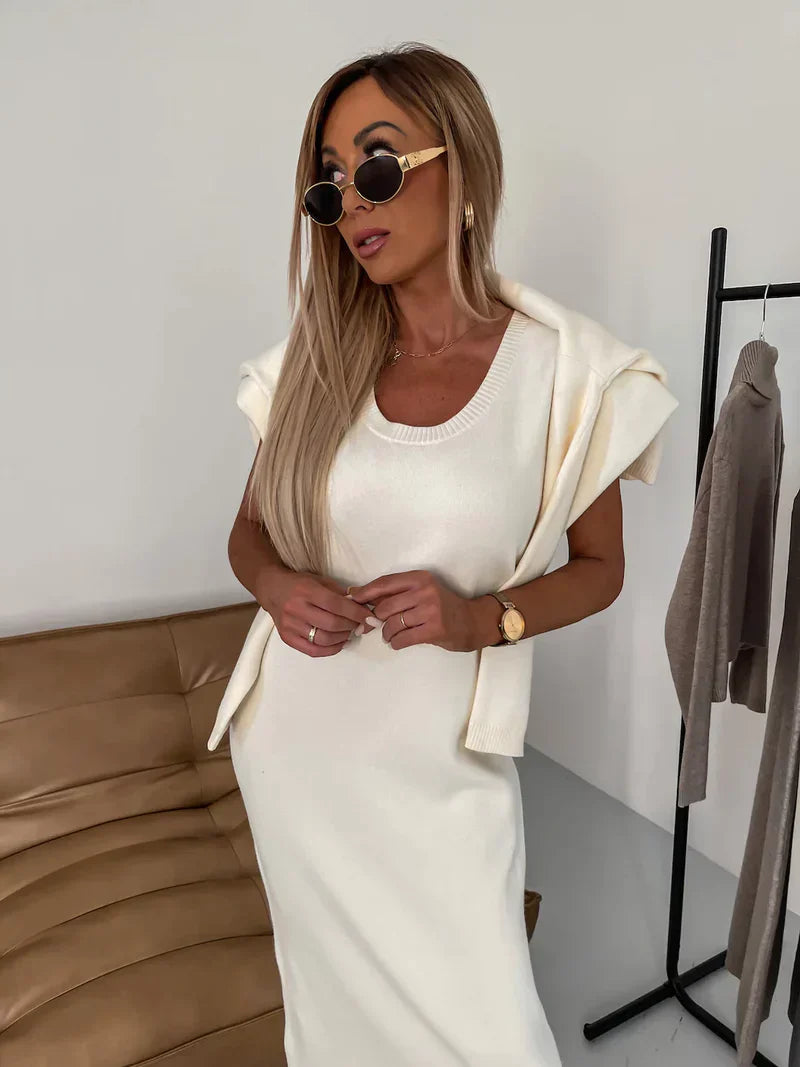 Jimena - Dames set met mouwloze midi jurk en coltrui trui