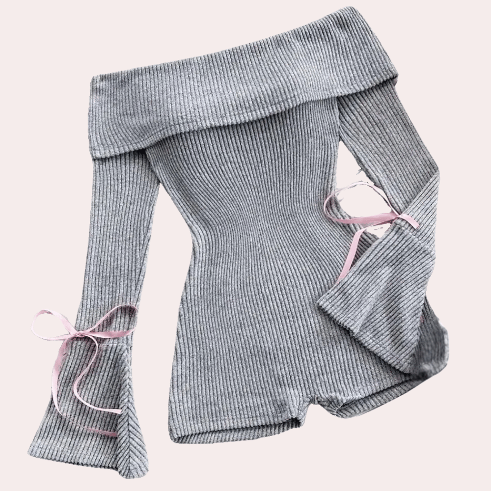 Autumn - Off-shoulder geribde gebreide romper