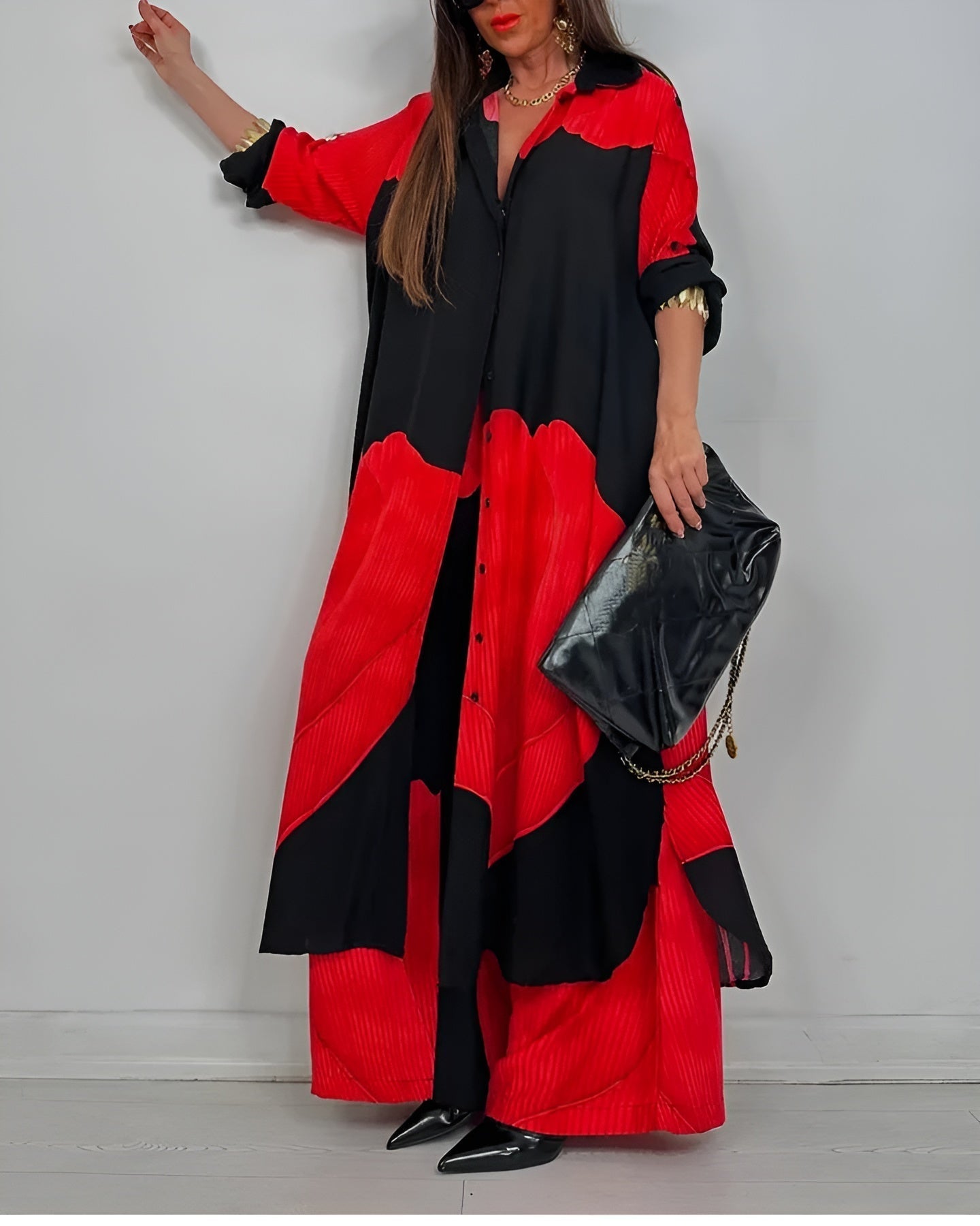 Dolores - Dames co-ord set met losvallende blouse en wijde broek