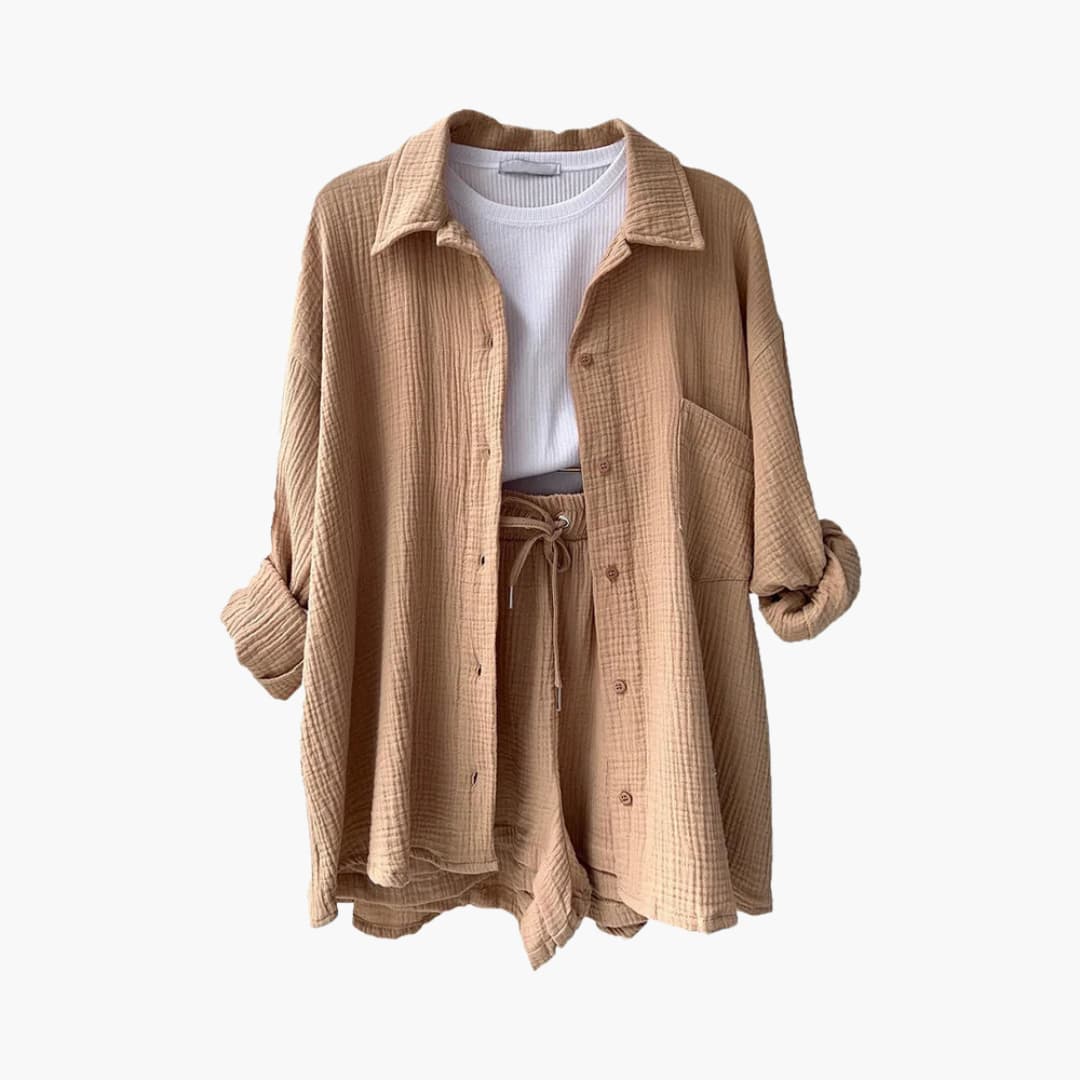 Helga - Dames co-ord set met blouse en short met hoge taille