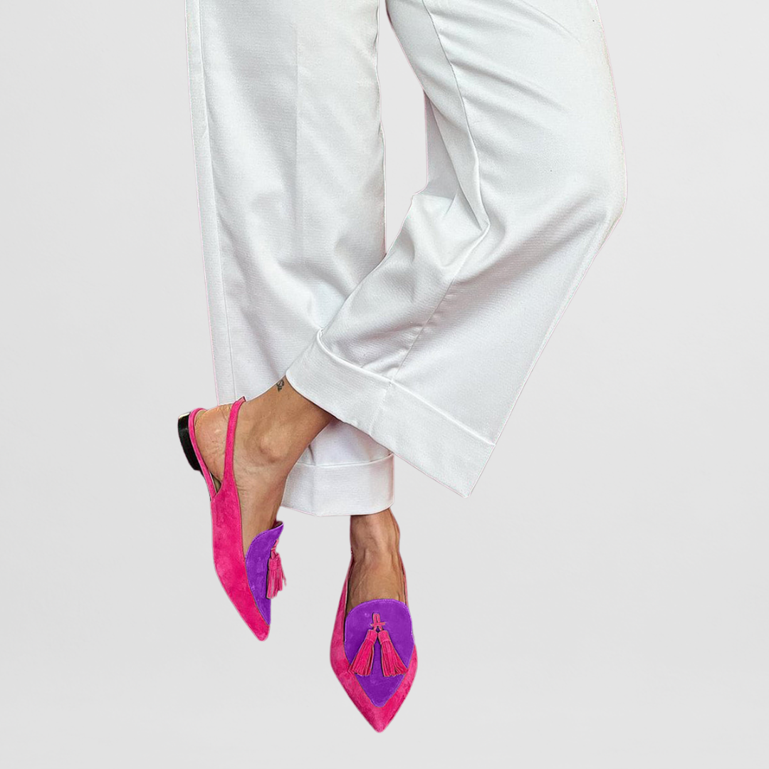 Nele - Dames slingback loafers met puntneus en kwastdetails