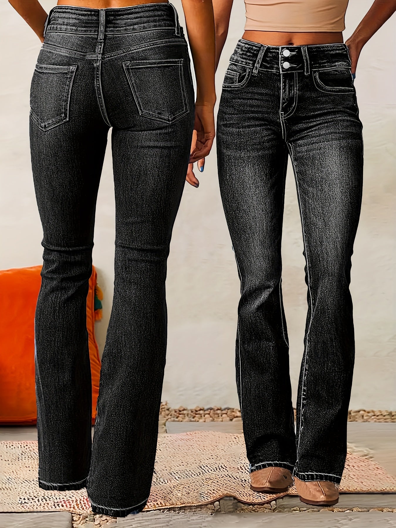 Bogdana - High-waist flared jeans voor dames met dubbele knoopsluiting
