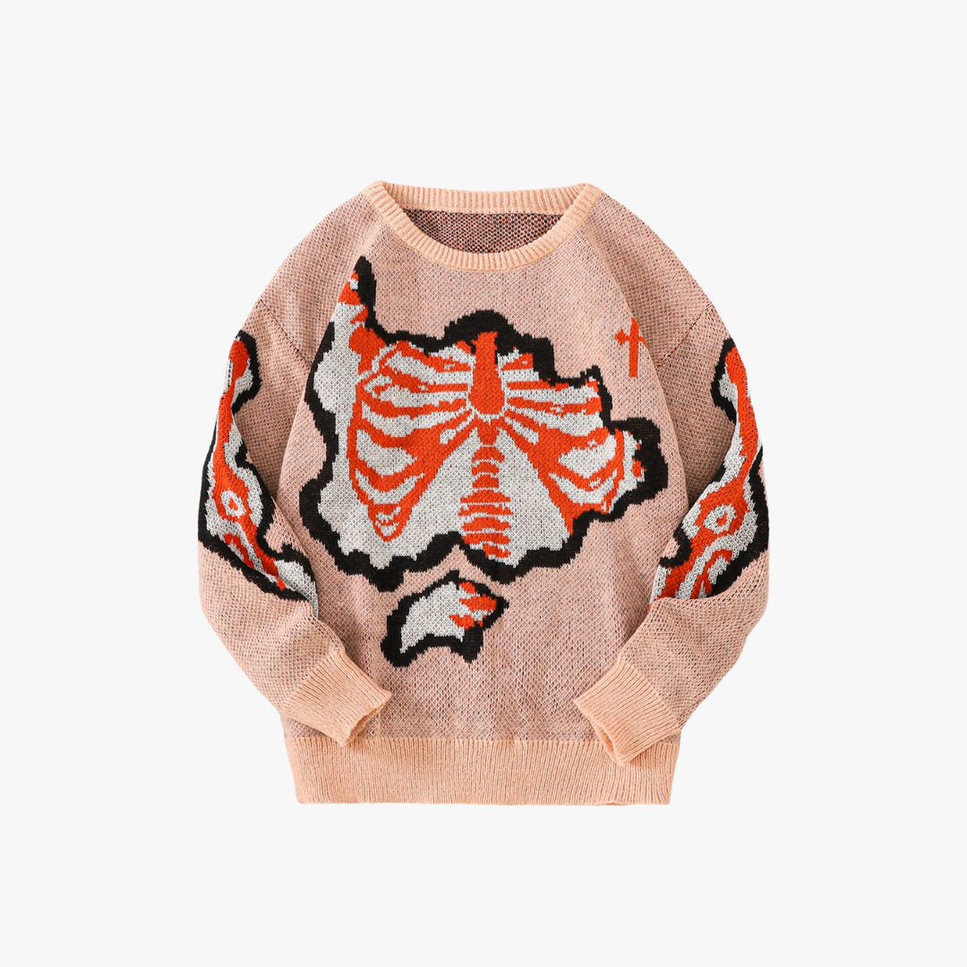 Raoul | Oversized gebreide trui met gotische skeletprint