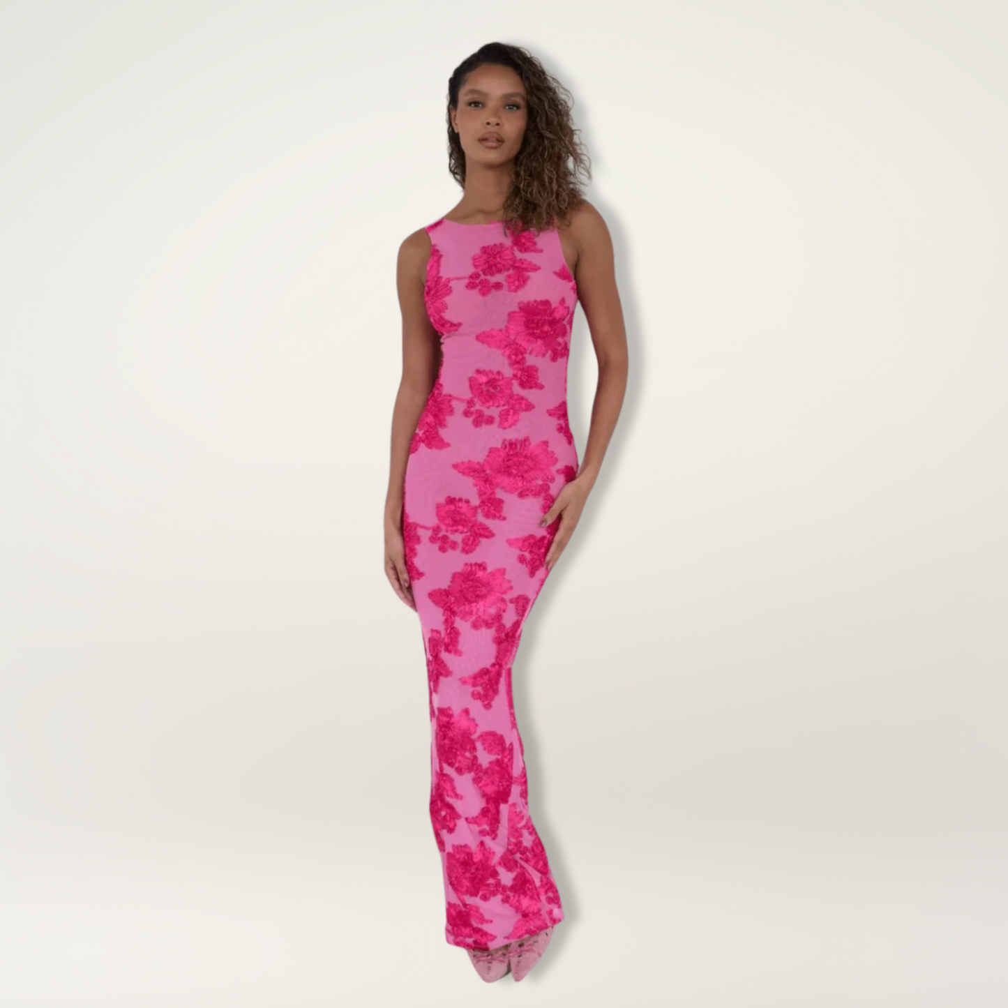 Rubia - Lange bodycon jurk met bloemenmotief voor dames
