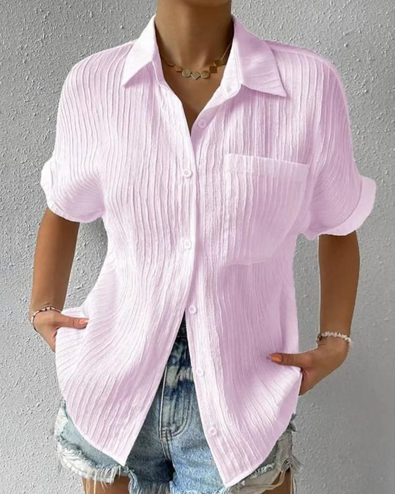 Carmena - Losvallende dames blouse met korte mouwen en knoopsluiting