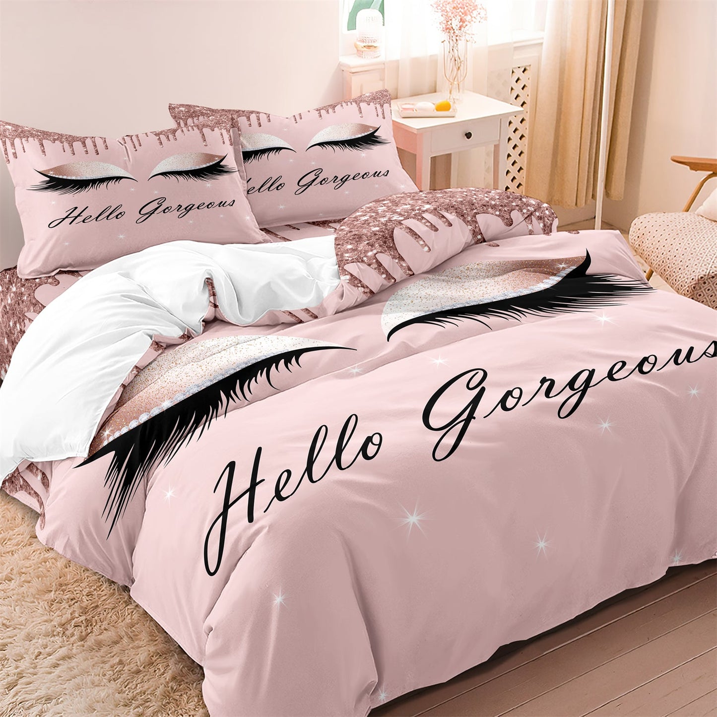 Luxe Layers - Hello Gorgeous Oog Wimper Gedrukte Dekbedovertrek Beddengoed Set