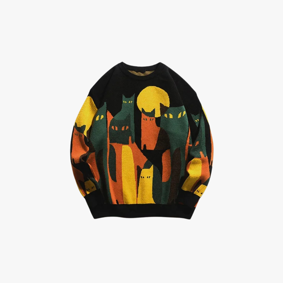 Felis - Relaxed model trui met abstract kattenpatroon