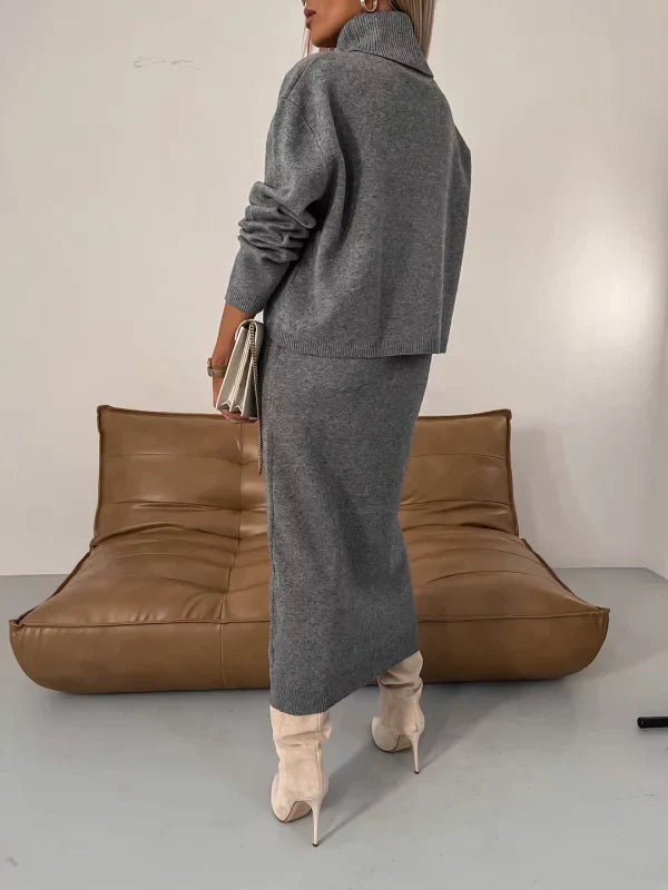 Jimena - Dames set met mouwloze midi jurk en coltrui trui