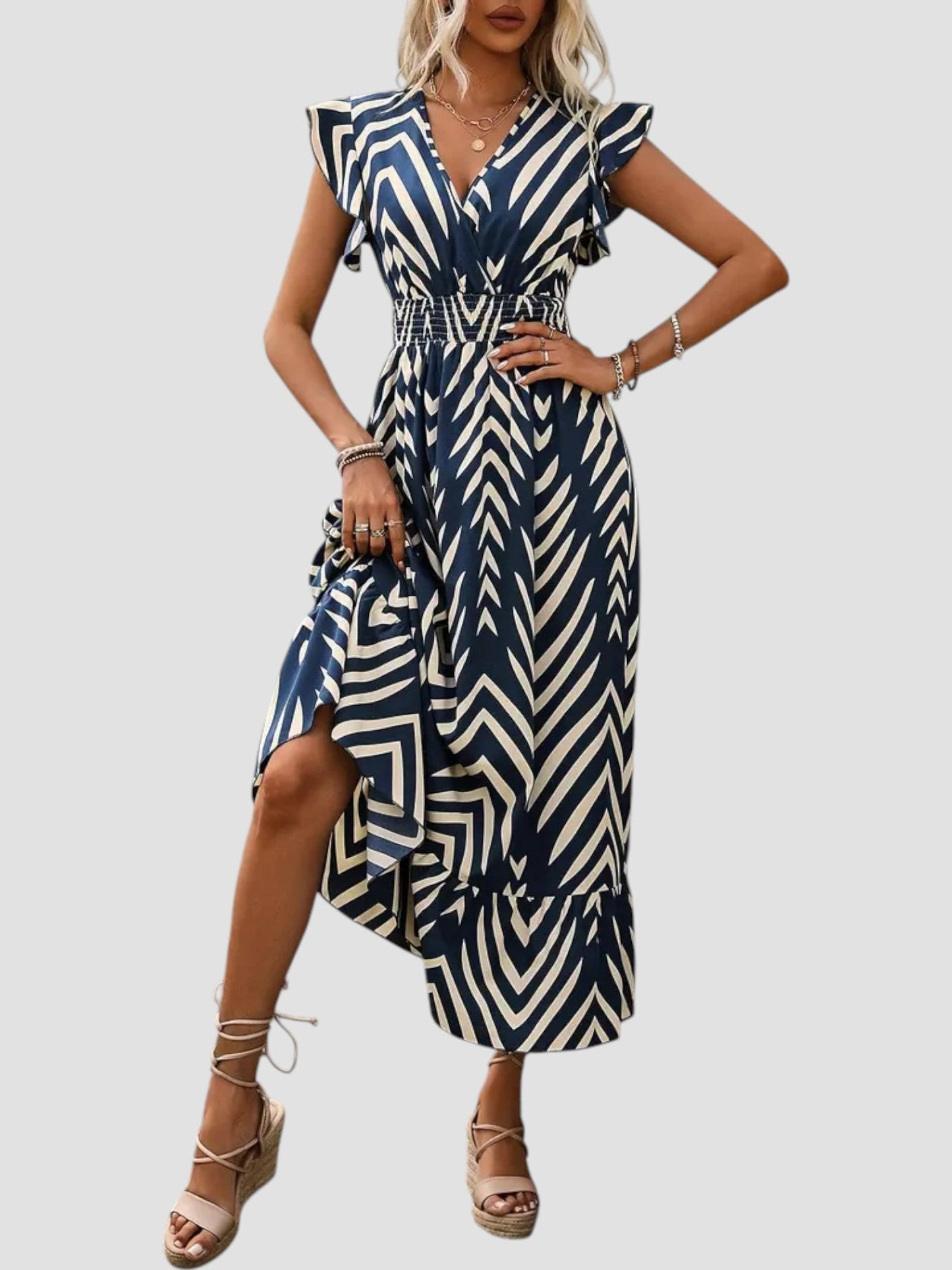 Damaris - Zomerjurk met v-hals en grafische print