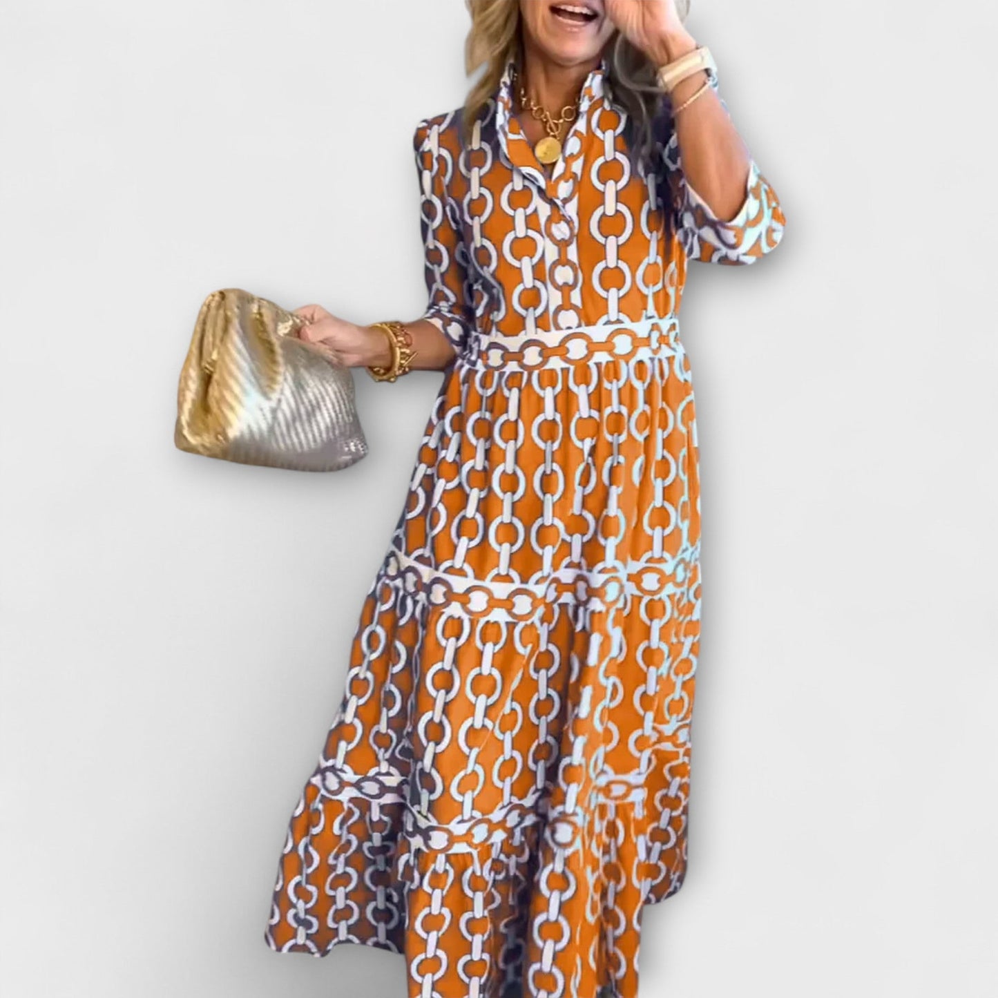 Susanna - Maxi damesjurk met grafische print en kraag