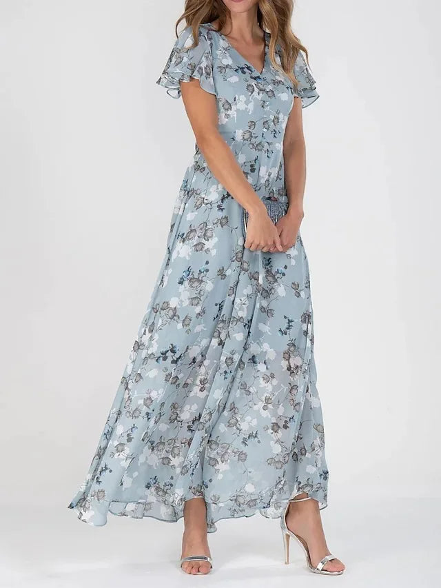 Enid – Maxi jurk met bloemenprint en vlindermouwen voor dames