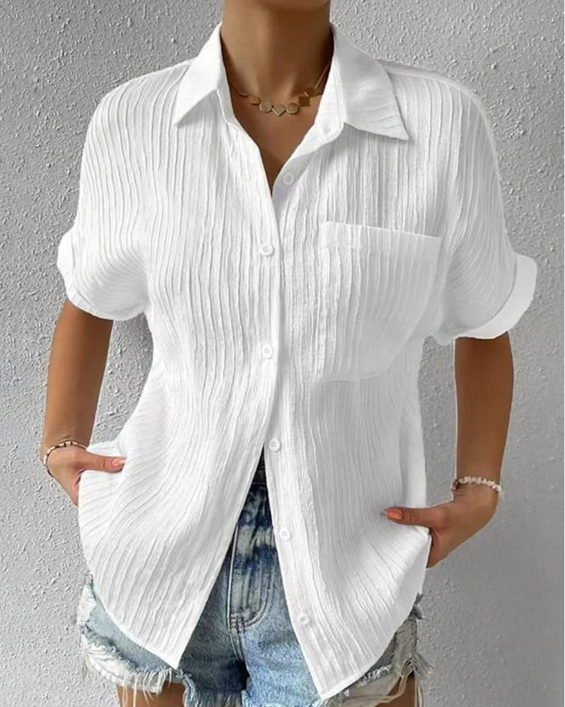 Carmena - Losvallende dames blouse met korte mouwen en knoopsluiting