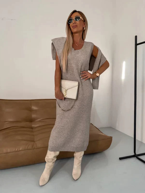 Jimena - Dames set met mouwloze midi jurk en coltrui trui