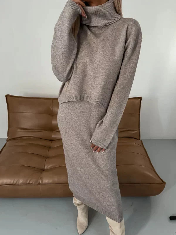 Jimena - Dames set met mouwloze midi jurk en coltrui trui