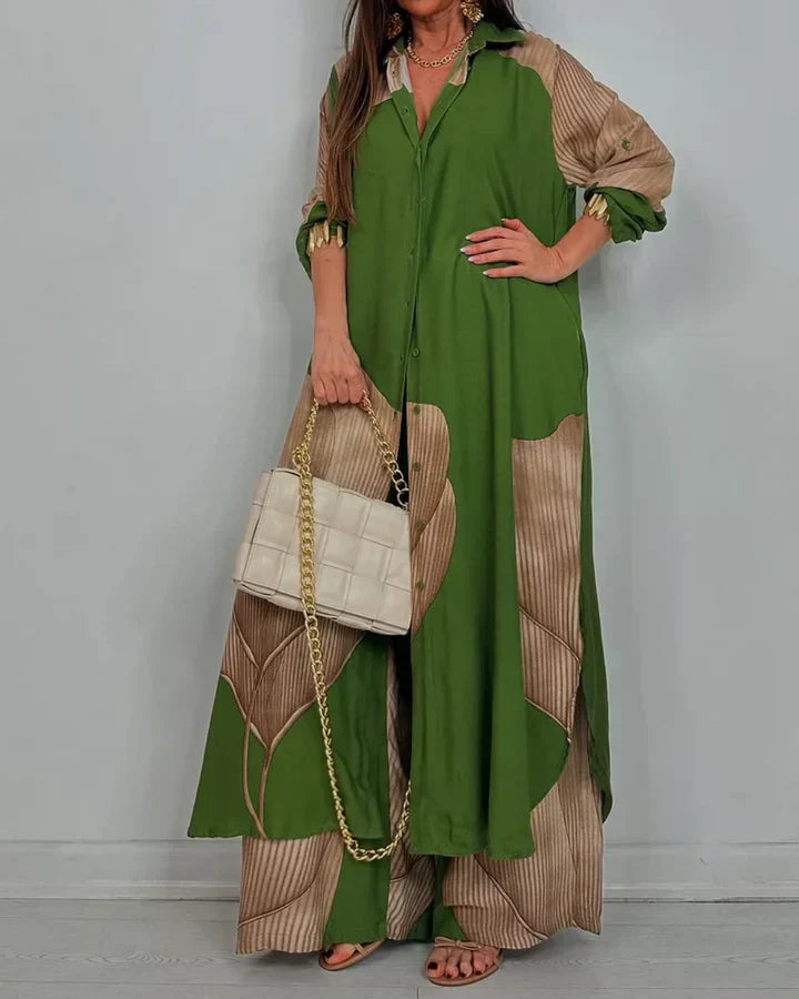 Dolores - Dames co-ord set met losvallende blouse en wijde broek