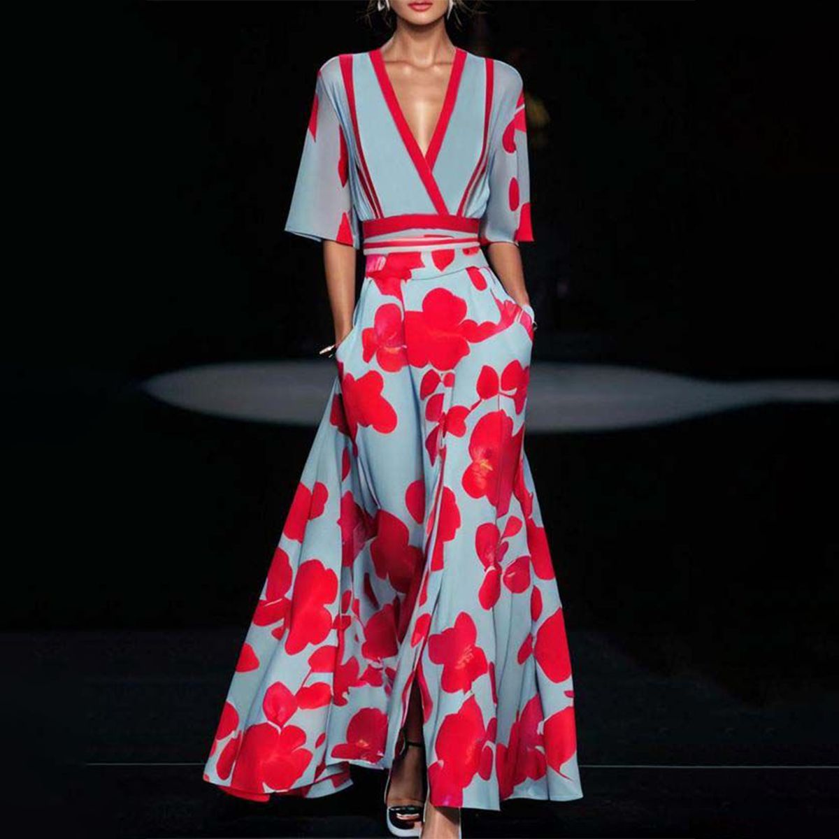 Rosalinda | Gebloemde maxi jurk met V-hals
