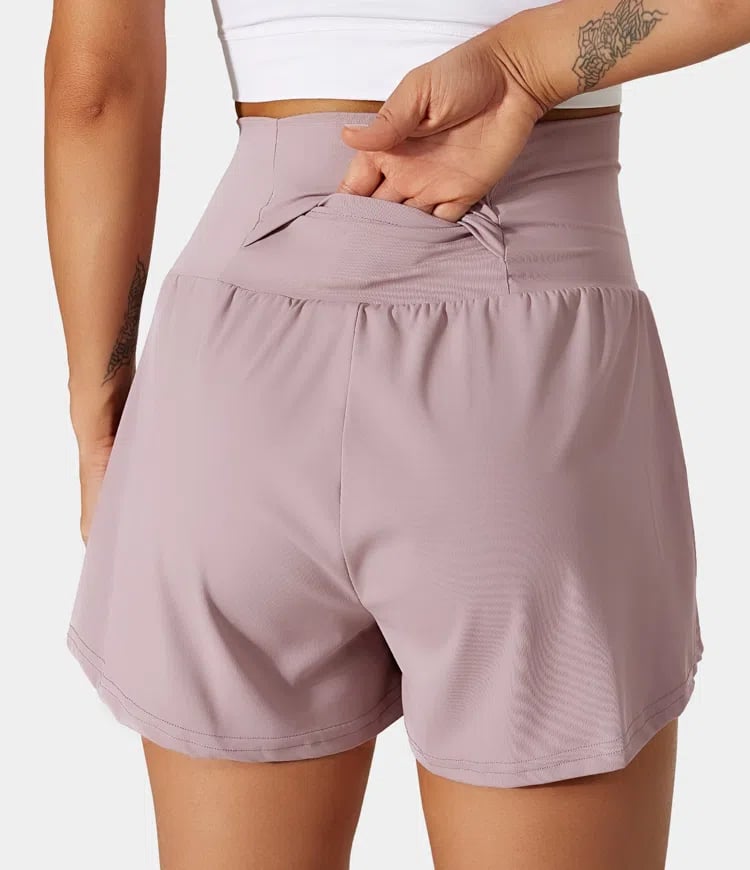 Dora - Dames sportshort met hoge taille en binnenbroek met zak