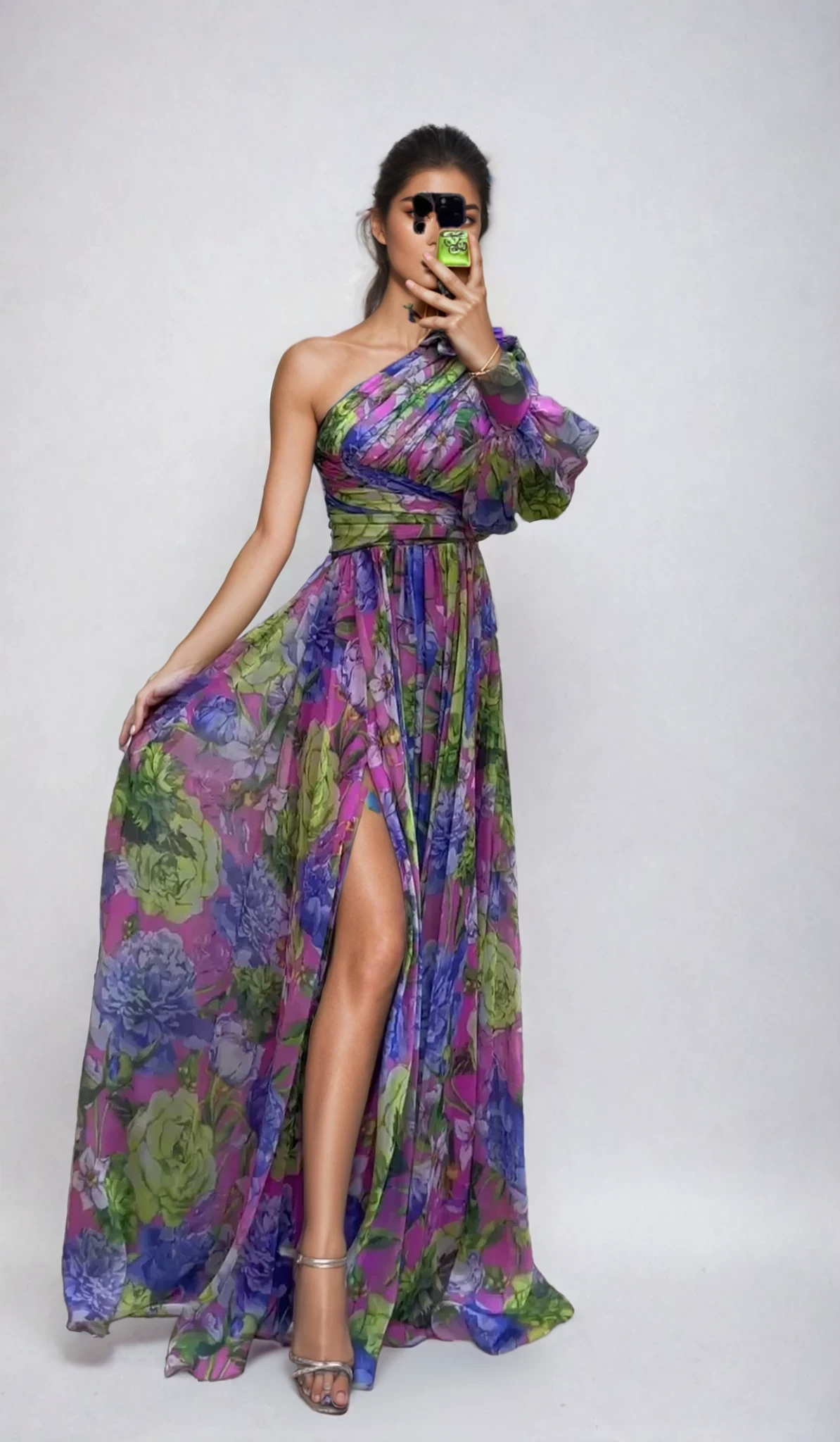 Sunny Elegance - One shoulder flower maxi zomerjurk