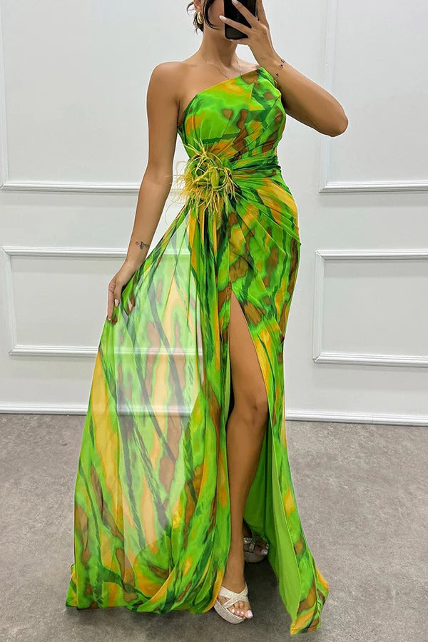 Evanthe - Asymmetrische maxi jurk met hoge split