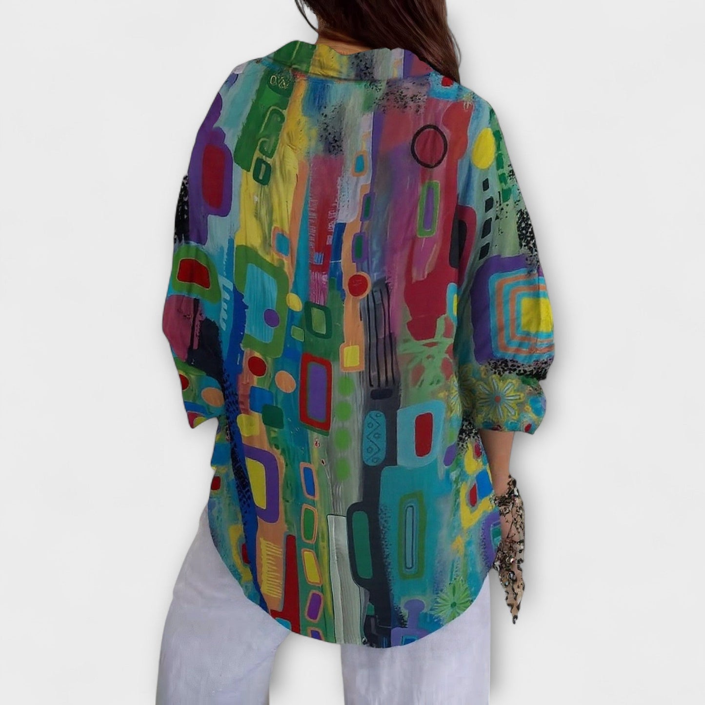 Aristea - Vrouwelijke blouse met kleurrijke grafische print
