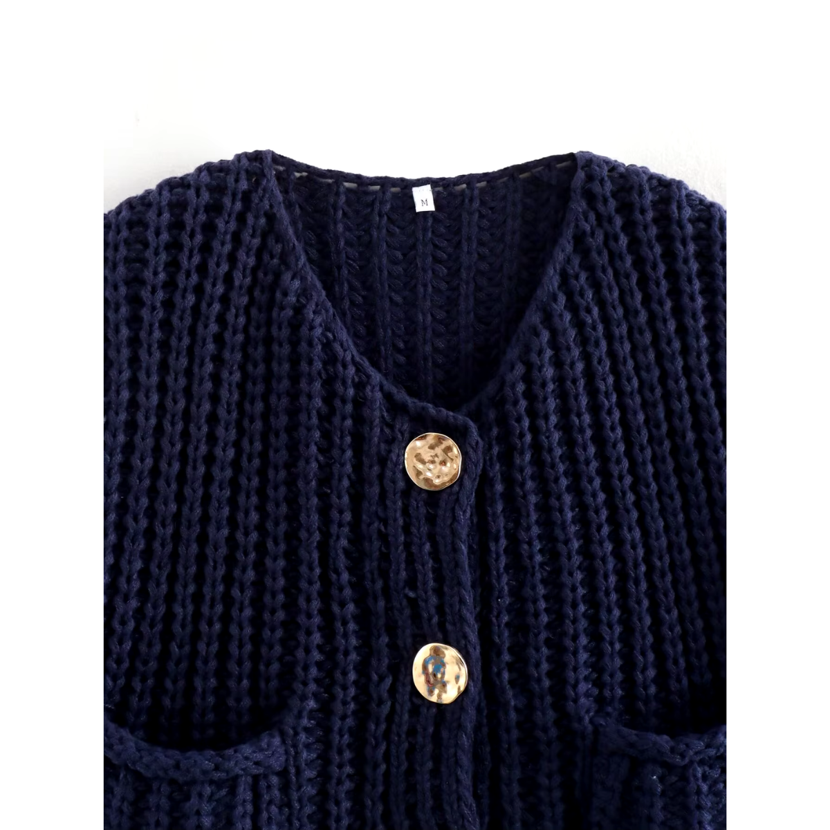 Siba - Navy gebreide blazer met knopen