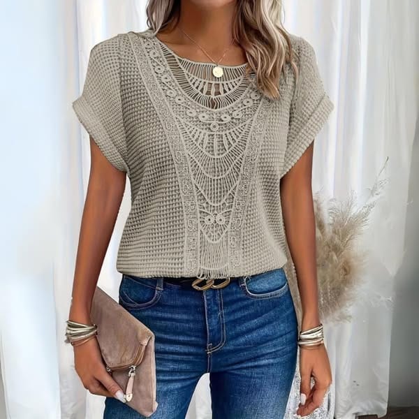 Diamante – Gehaakte top met korte mouw en boho-patroon voor dames