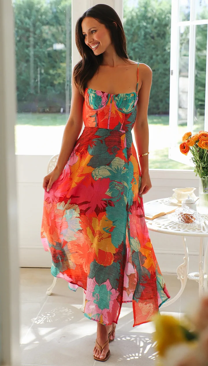 Jeanne - Zomerse maxi jurk met spaghettibandjes voor dames