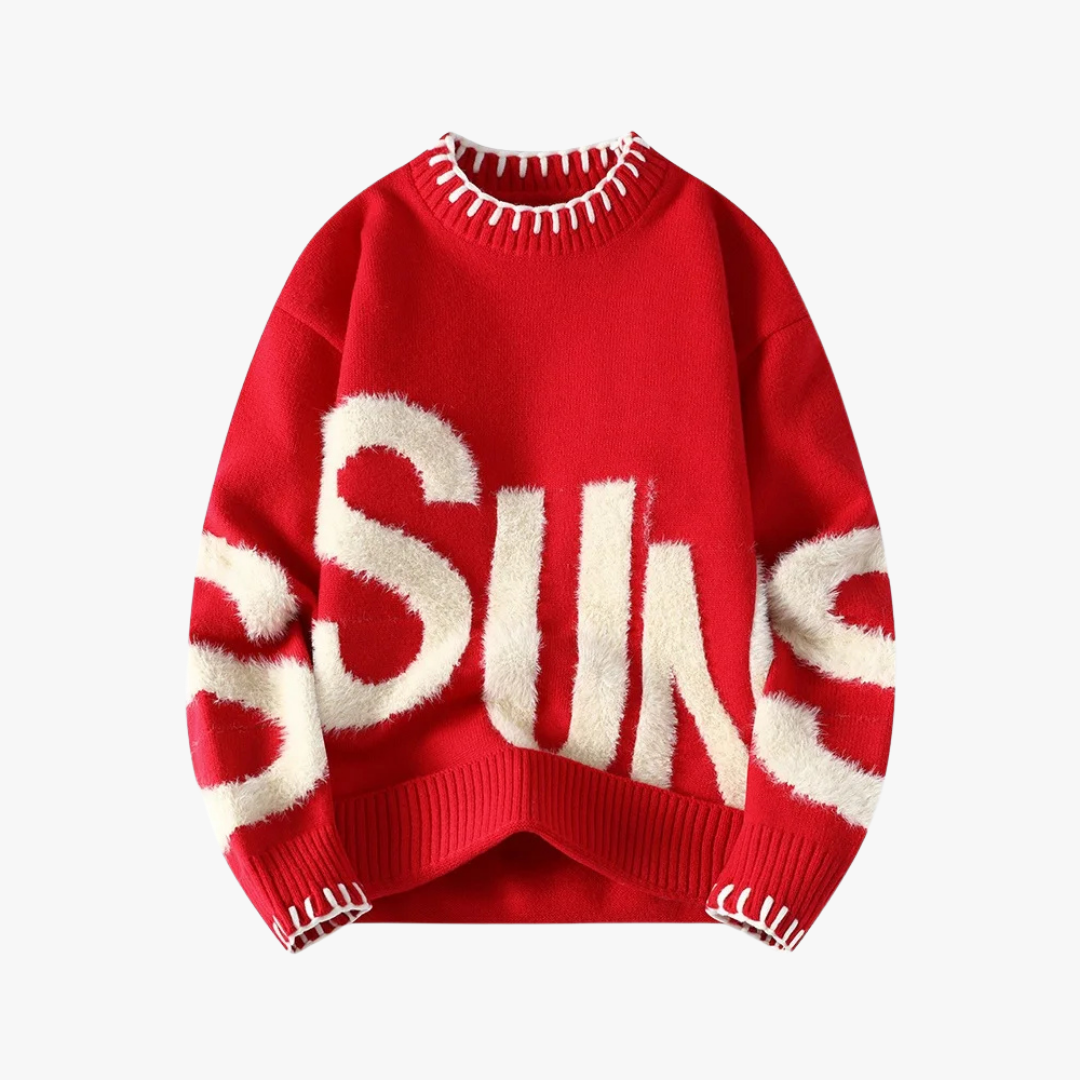 Calix - Oversized trui met ronde hals en vet letterpatroon