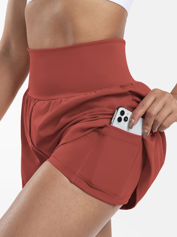 Dora - Dames sportshort met hoge taille en binnenbroek met zak