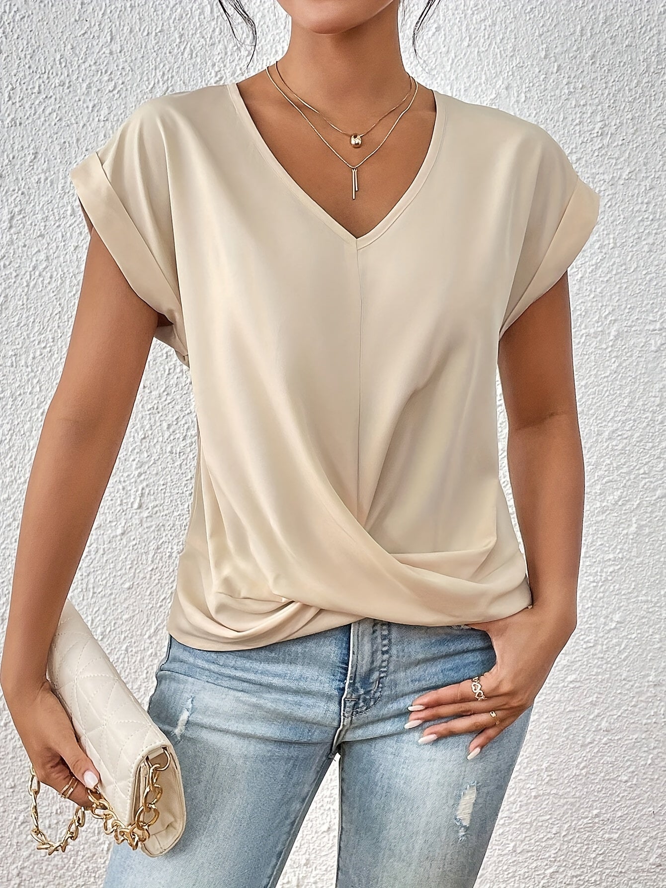 Tatiana - Dames top met v-hals en gedrapeerde twist