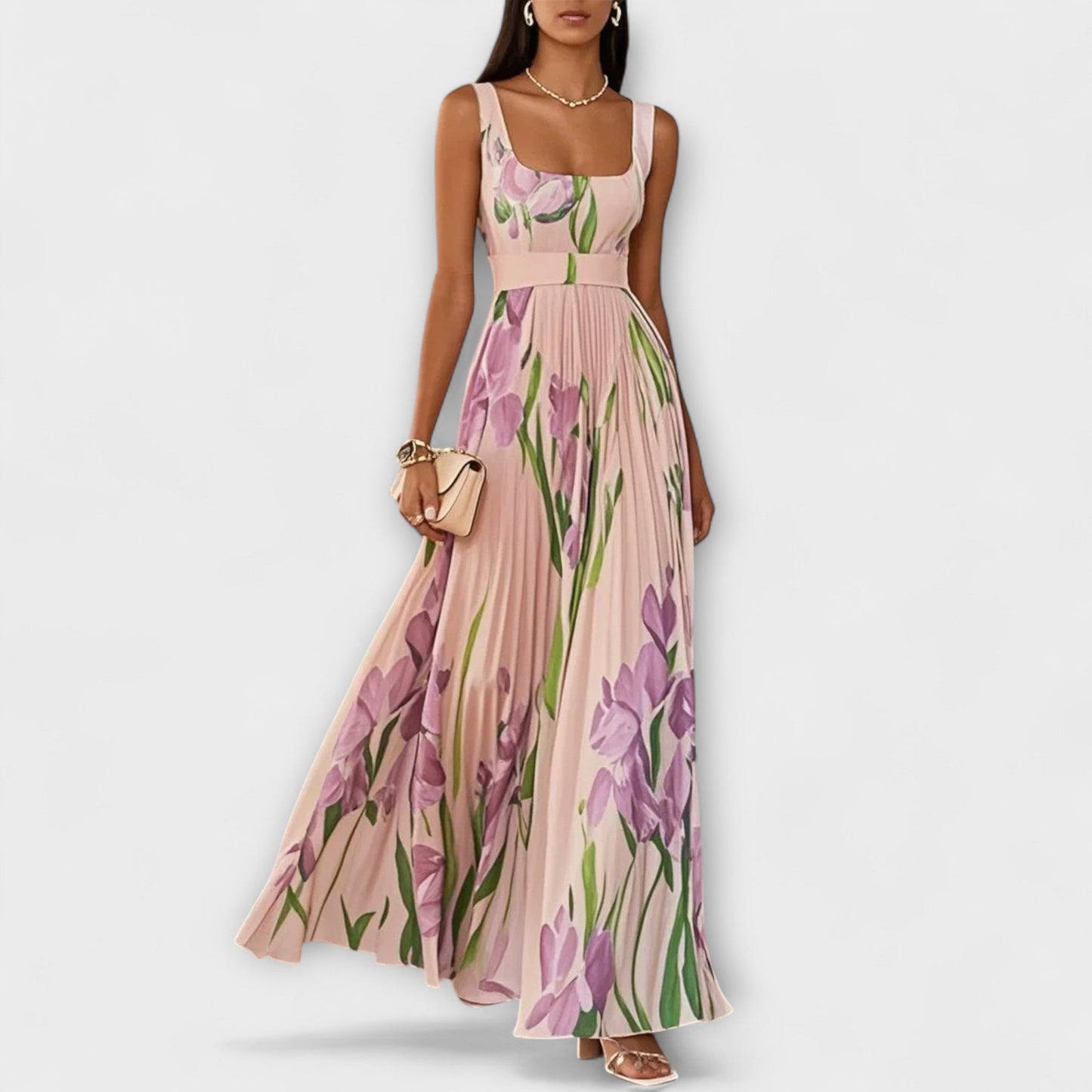 Cristiana - Mouwloze dames maxi jurk met romantische bloemenprint