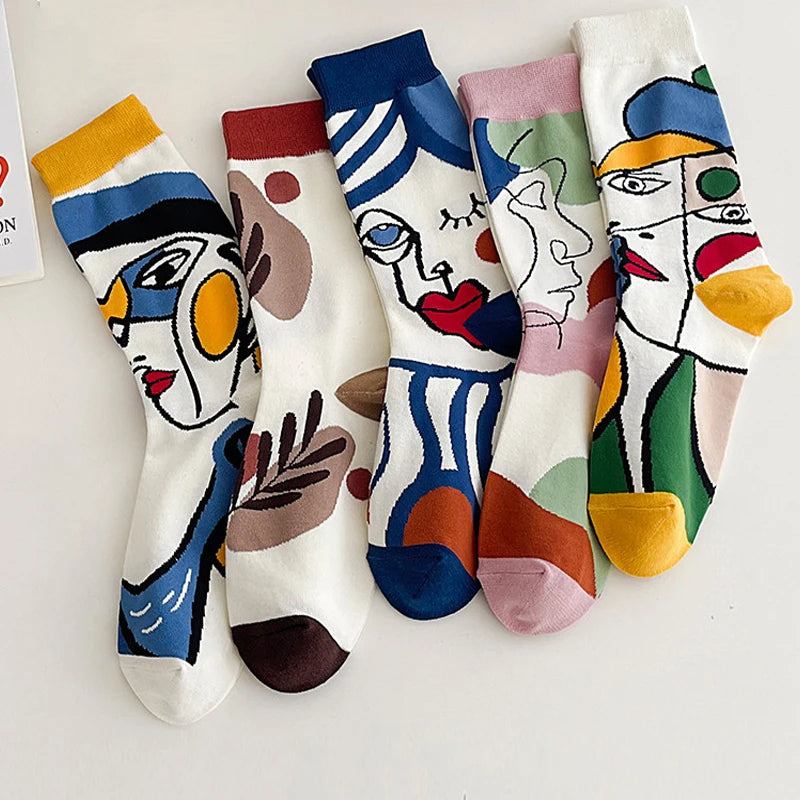 Lillie - Kleurrijke dames sokken met abstract gezichtspatroon